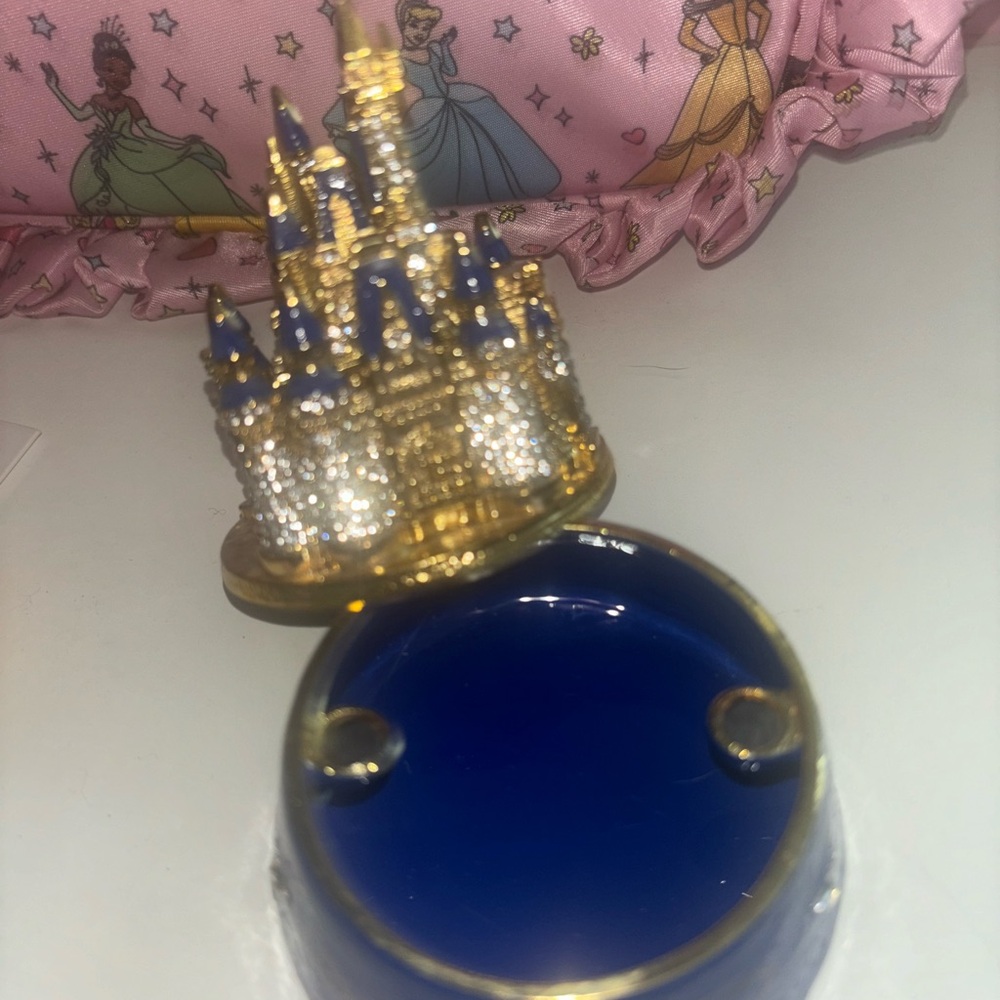 Disney World 50th Arribas Bros Gold and Blue Castle Figurine Crystal Jewelry box - Picture 4 of 5